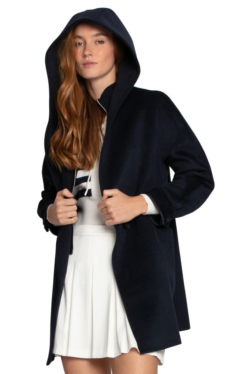 Belle & Bloom Next To You Coat with Rib Knit Bib, Alternate, color, Navy