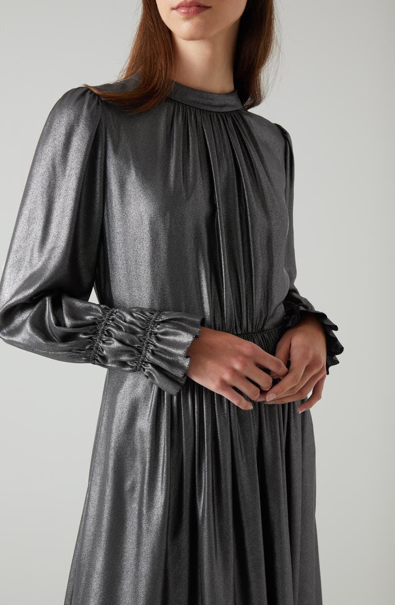 LK Bennett Louise Metallic Lamé Long Sleeve Midi Dress, Alternate, color,