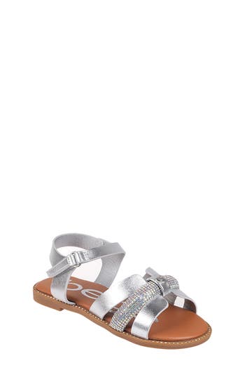 Bebe Little Girls Flat With Rhinestone And Heart Charm Sandals In Metallic Silver