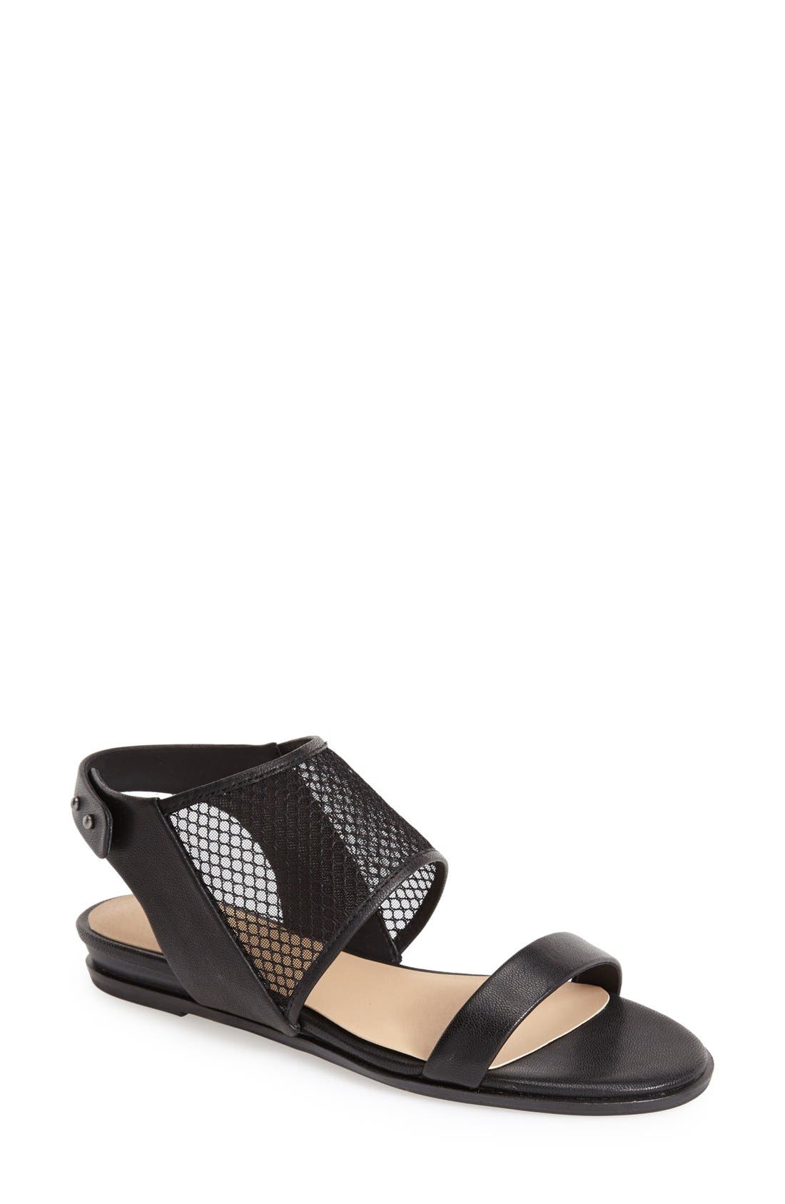 'Rochelle' Leather & Mesh Sandal, Main, color, BLACK