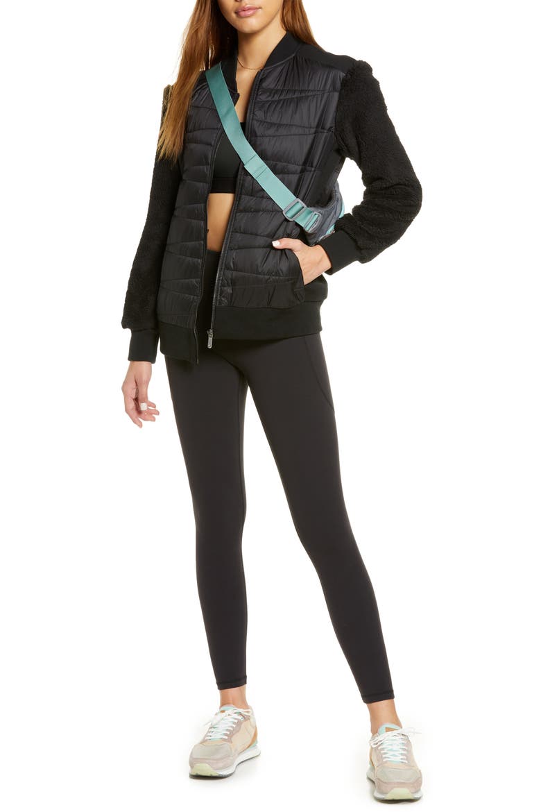 Mixed Media Boxy Quilted Jacket, Alternate, color, BLACK