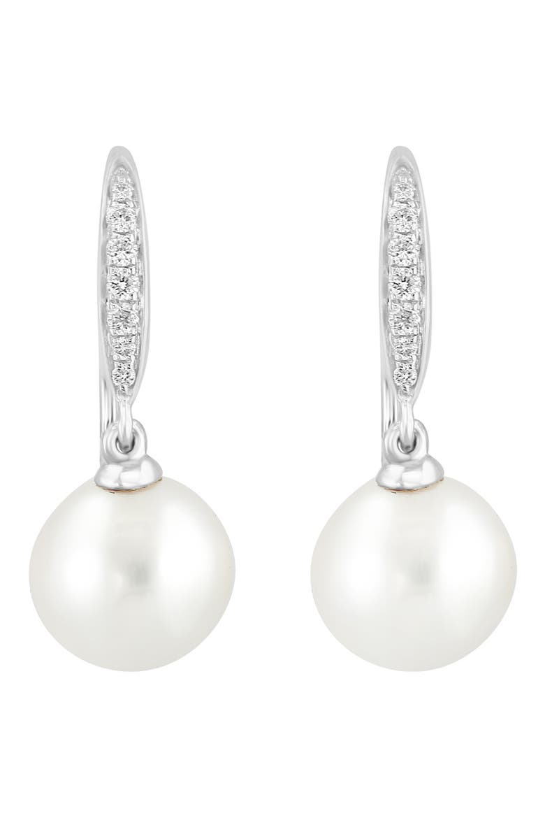 14K White Gold Diamond & 7-8mm Freshwater Pearl Drop Earrings - 0.10 ctw, Alternate, color, WHITE
