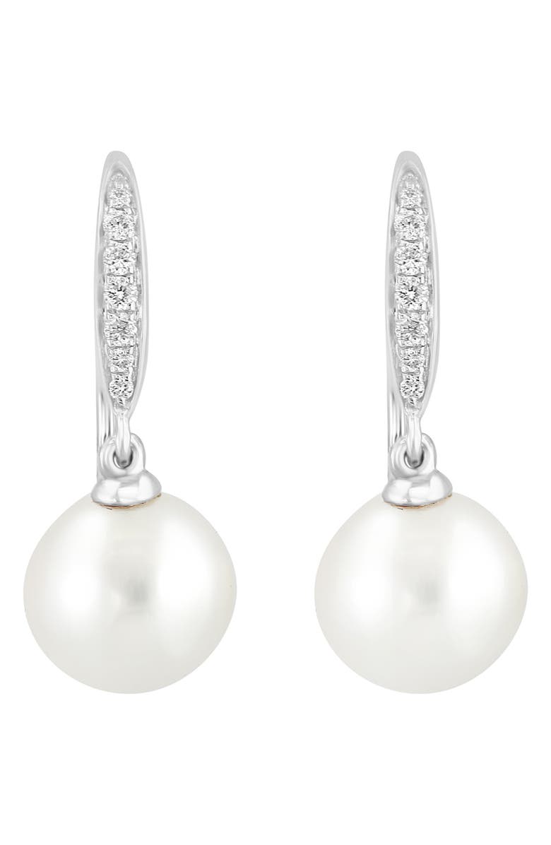 EFFY 14K White Gold Diamond & 7-8mm Freshwater Pearl Drop Earrings - 0.10 ctw, Alternate, color, White