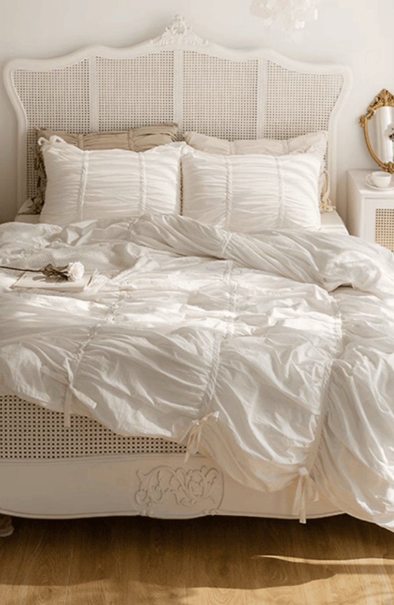 Ever Lasting Ruffle Ribbon Ties Duvet Cover, Alternate, color, White