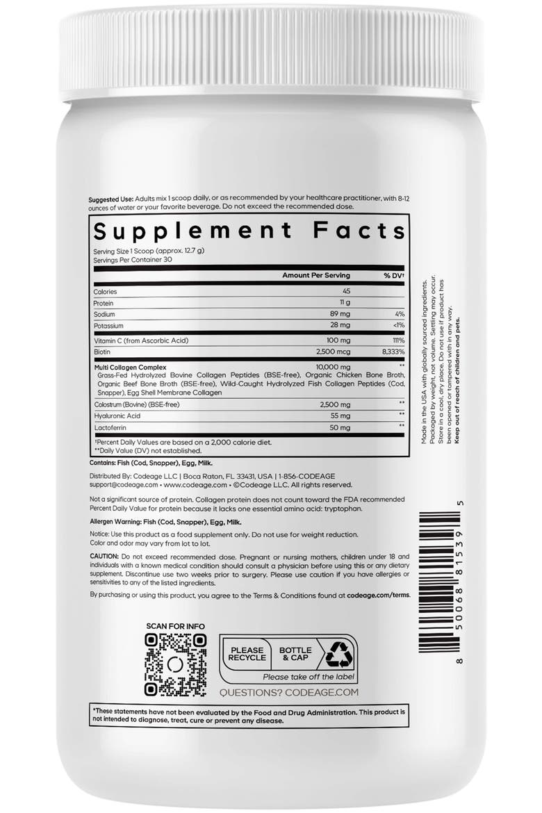 Multi Collagen Colostrum Powder Platinum, Grass-Fed, Bovine Colostrum, Lactoferrin, Alternate, color, White