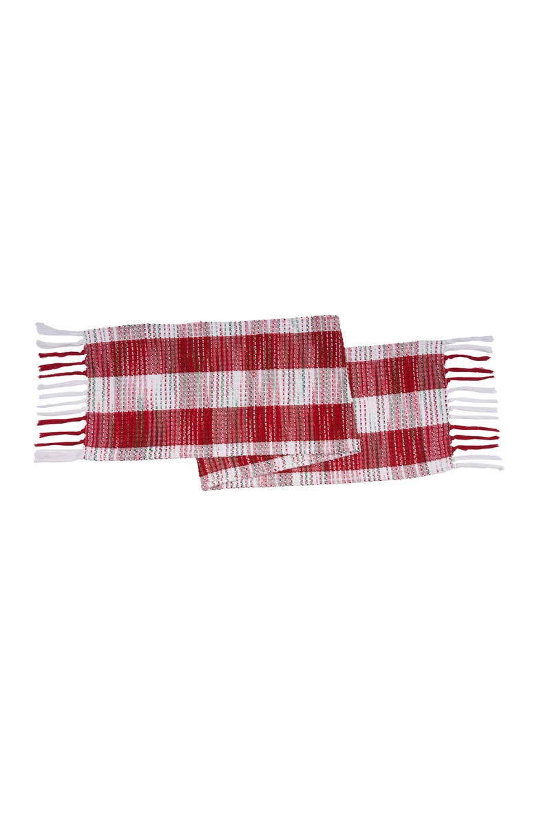 C&F Home Red & White Mélange Christmas Table Runner w/ Fringe 14" x 72", Main, color, Red