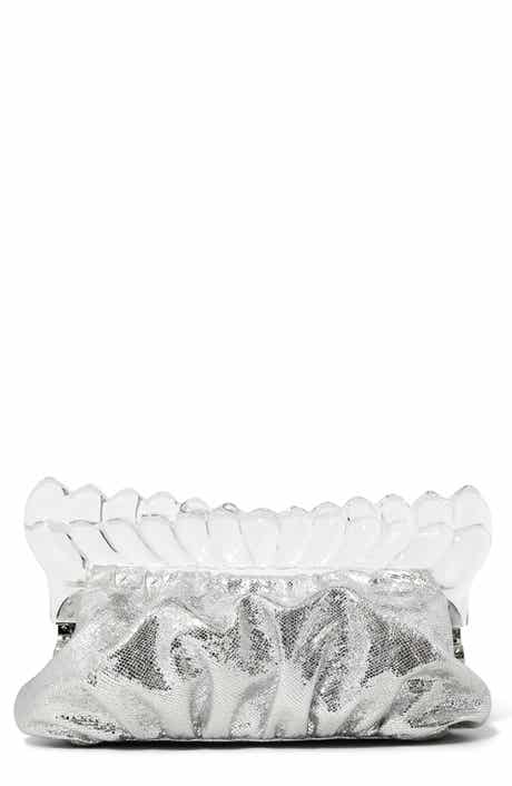 The Pouf Snakeskin Embossed Metallic Leather Clutch