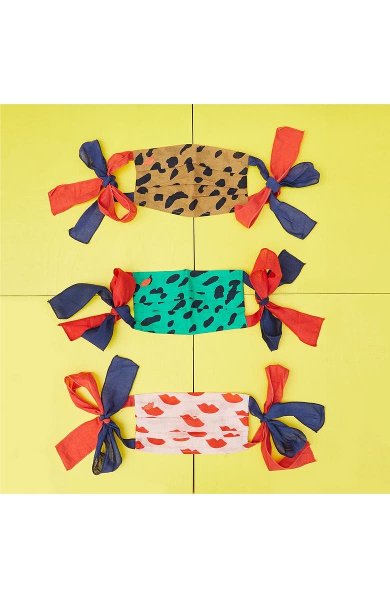 Clare V. Bowie Adult Print Pleated Tie Strap Cotton Face Mask, Alternate, color,