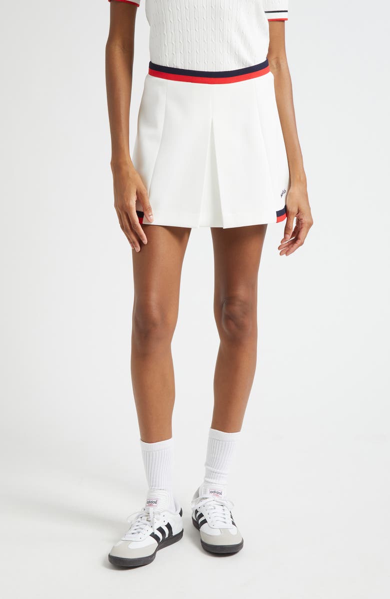 Sporty & Rich Mila Logo Detail Miniskirt, Main, color, White/ Navy/ Fire Red