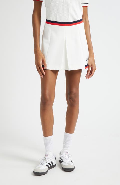 スカート Sporty & Rich SKIRT (SK009S408SW WHITE) Classic Logo Pleated Skirt - White/Forest – Sporty & Rich