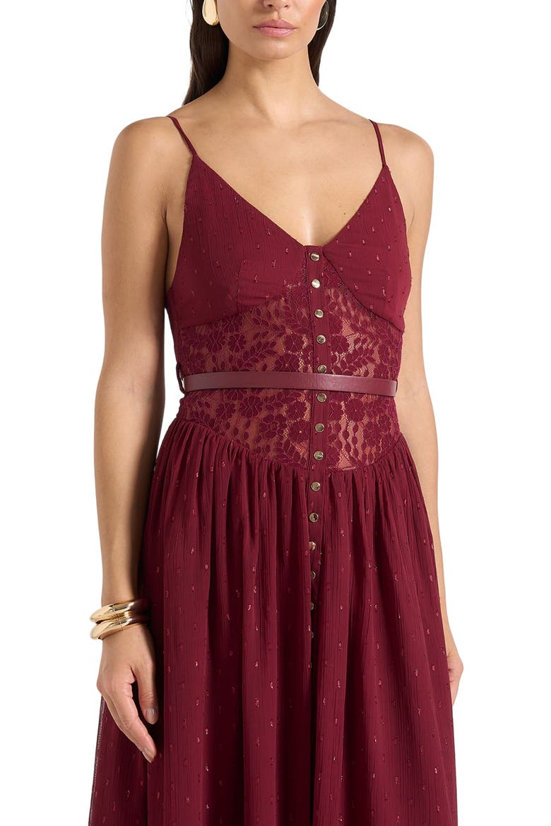 Rosie Lace Corset Maxi Dress, Alternate, color, Wine Red