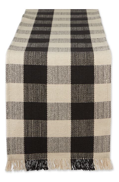 Checkered Fringe Cotton Table Runner