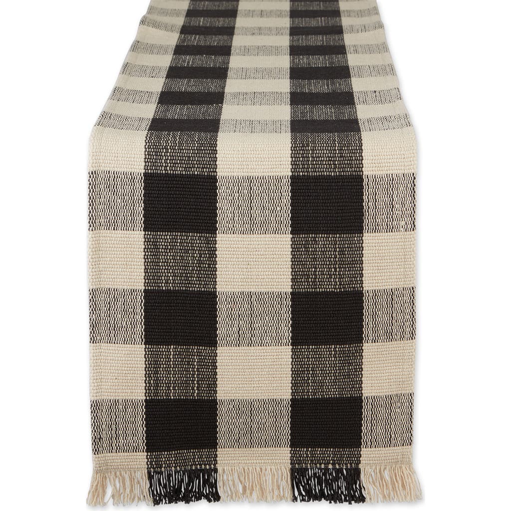 Design Imports Checkered Fringe Cotton Table Runner In Black