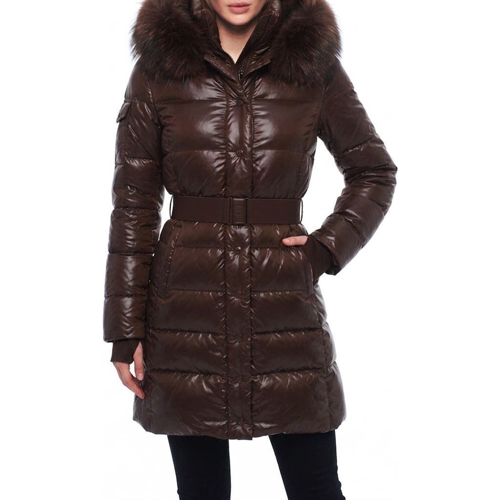 S13 Chalet Water Repellent Puffer Coat With Faux Fur Trim In Espresso/ B
