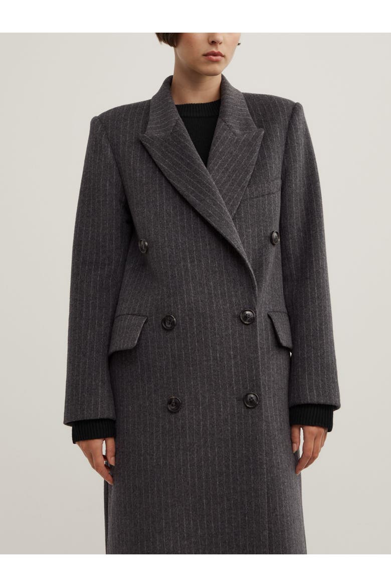 Double Breasted Pinstripe Coat, Alternate, color, Charcoal Pinstripe