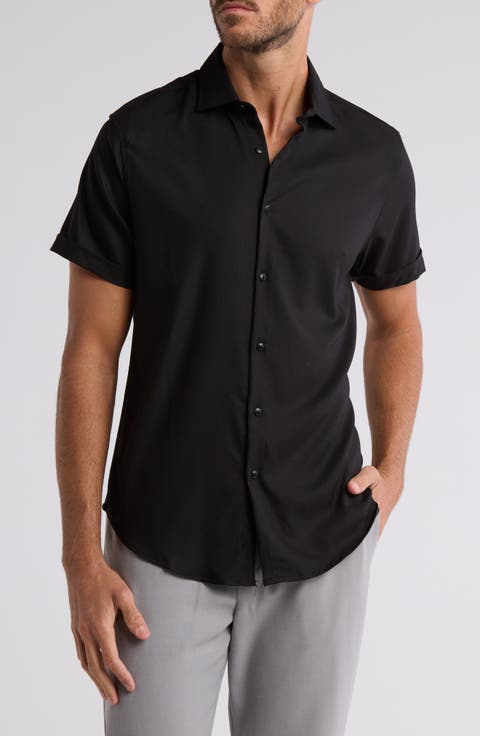 Short Sleeve Knit Button-Up Shirt