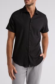 DENIM AND FLOWER Short Sleeve Knit Button-Up Shirt