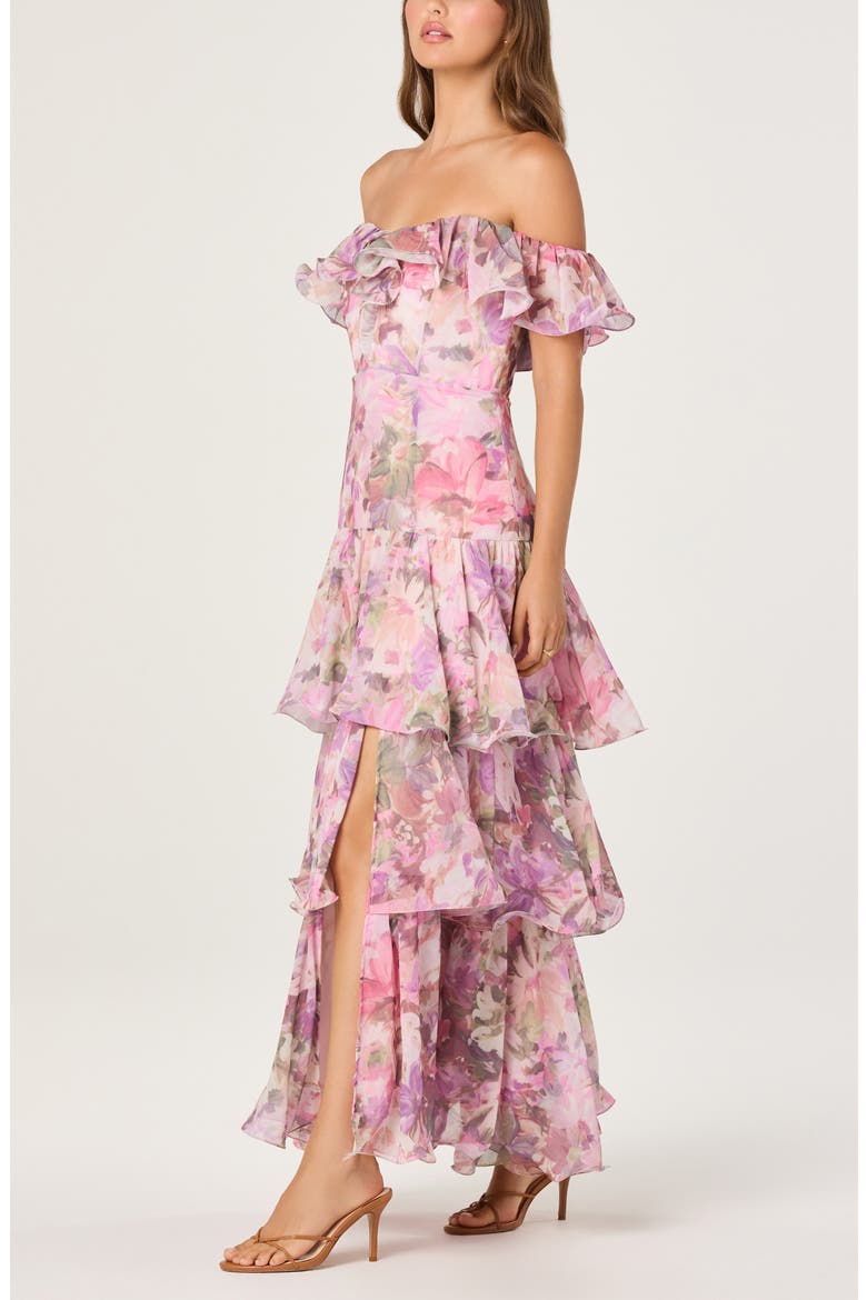 Wilder Floral Off the Shoulder Tiered Maxi Dress, Alternate, color, PINK LILAC FLORAL
