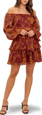 FLYING TOMATO Floral Off the Shoulder Long Sleeve Minidress