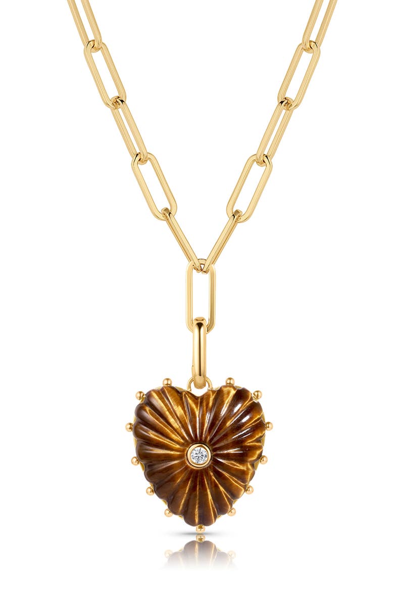 Malene Heart Charm Paperclip Pendant Necklace, Main, color, TIGERS EYE