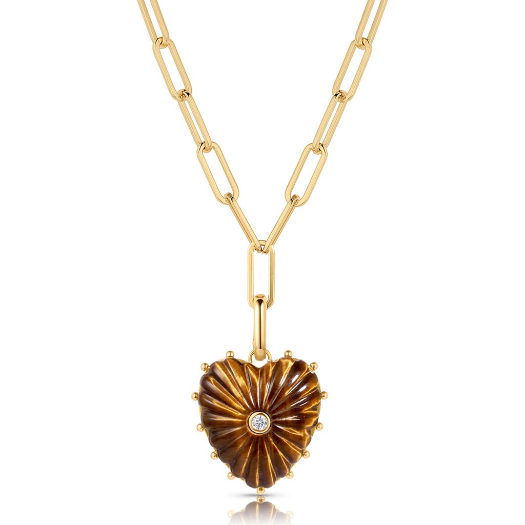 Thatch Malene Heart Charm Paperclip Pendant Necklace In Tigers Eye