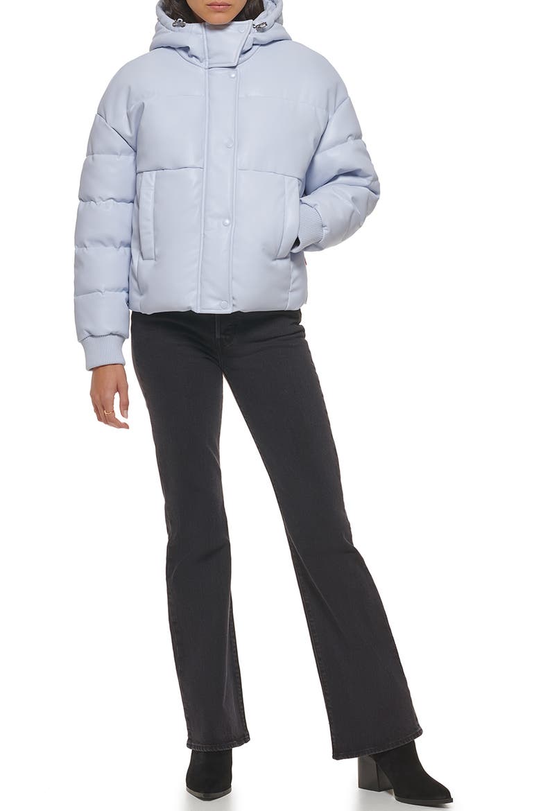 Water Resistant Faux Leather Puffer Jacket, Alternate, color, LIGHT BLUE