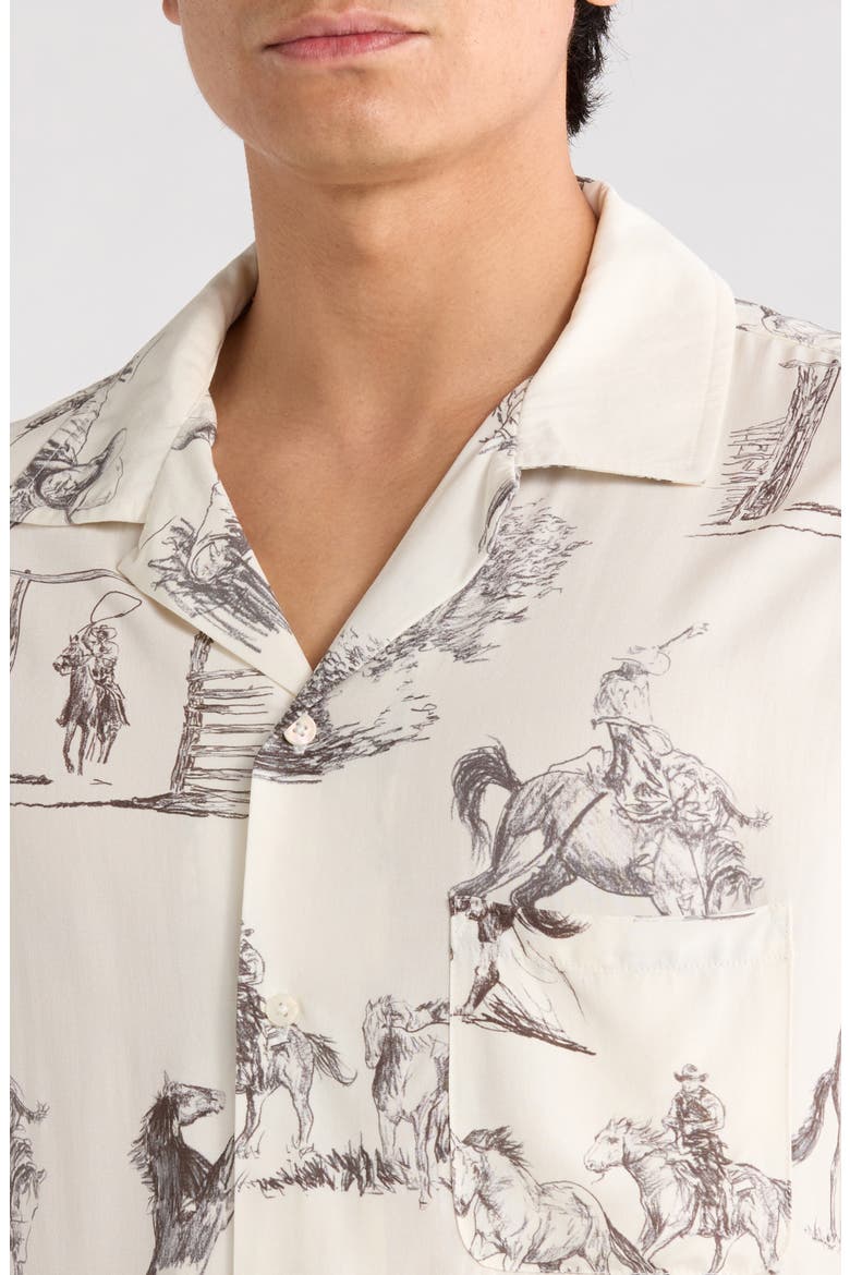 Charcoal Montage Cotton Camp Shirt, Alternate, color, BONE