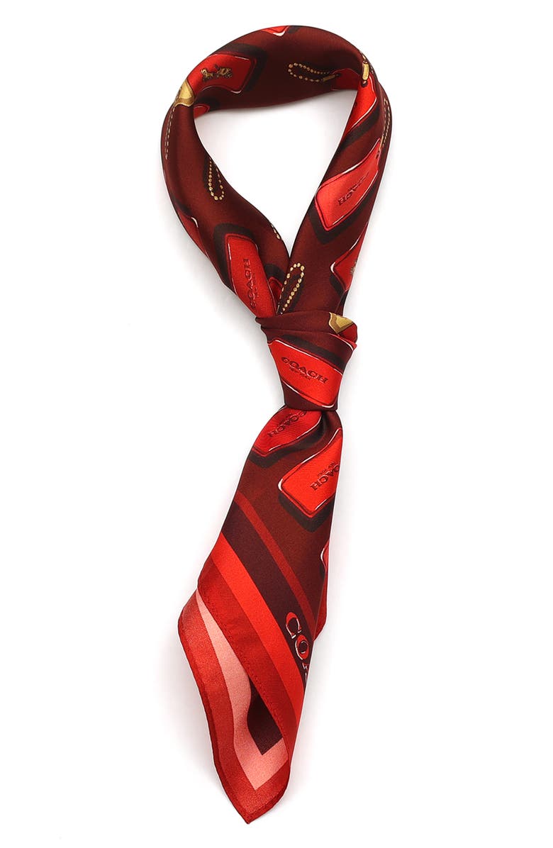 COACH Horse & Carriage Hangtag Print Silk Square Scarf, Alternate, color, True Red/ Multi