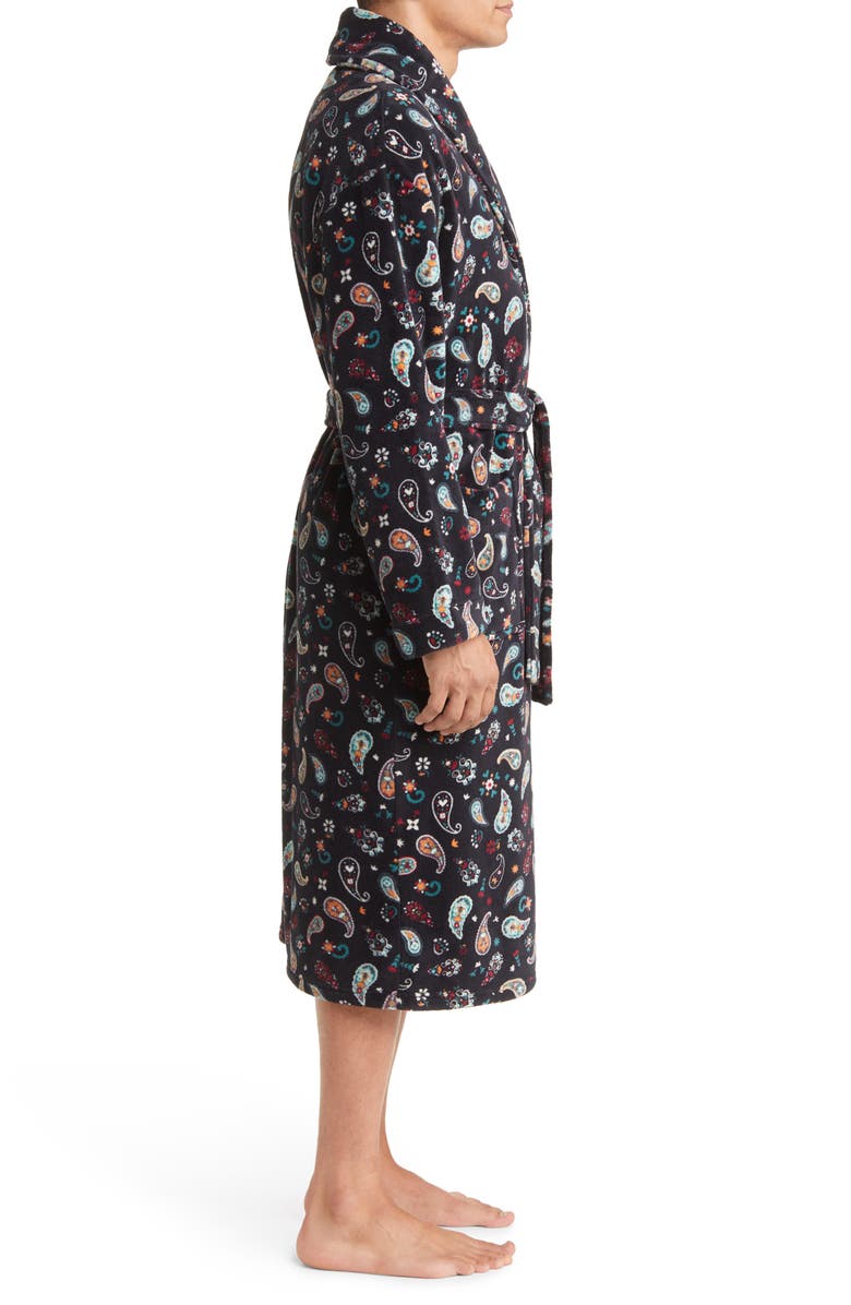 Majestic International Paisley Fleece Robe, Alternate, color, Black Paisley