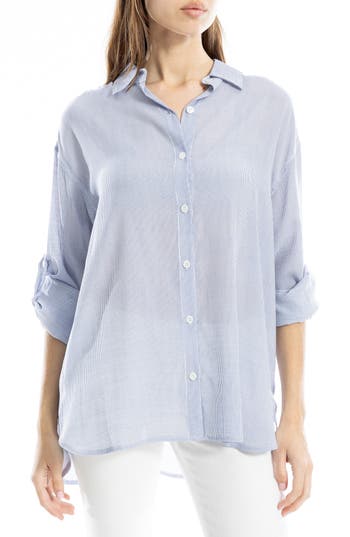 Max Studio Roll Tab Gauze Button-up Shirt