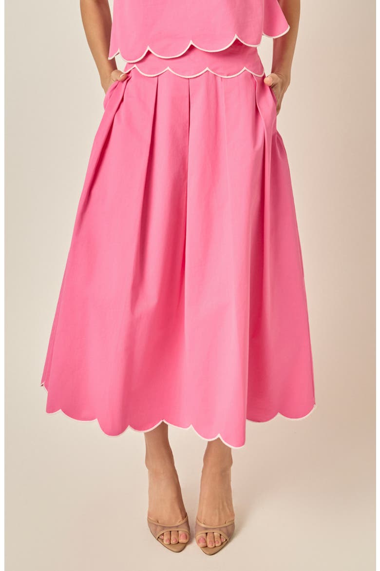 Scalloped Hem Midi Skirt, Alternate, color, ROSE PINK