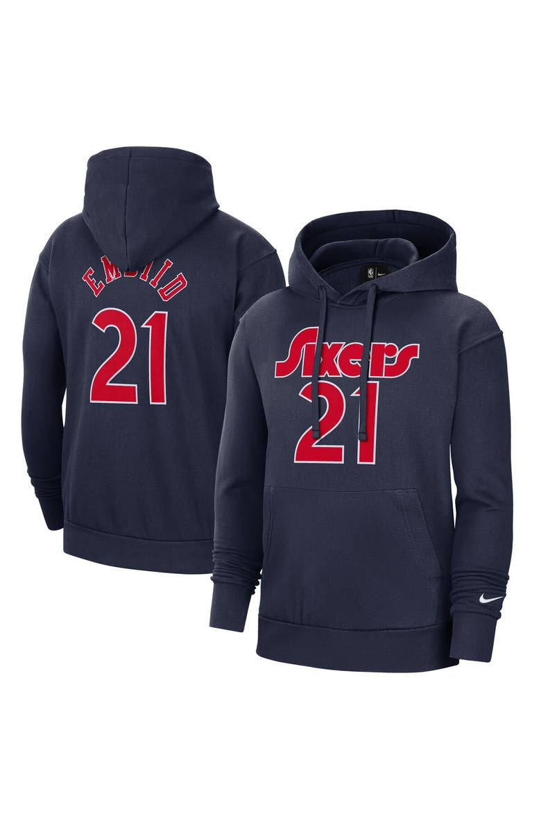 Nike Men's Nike Joel Embiid Navy Philadelphia 76ers 2021/22 City Edition Name & Number Pullover Hoodie, Main, color,
