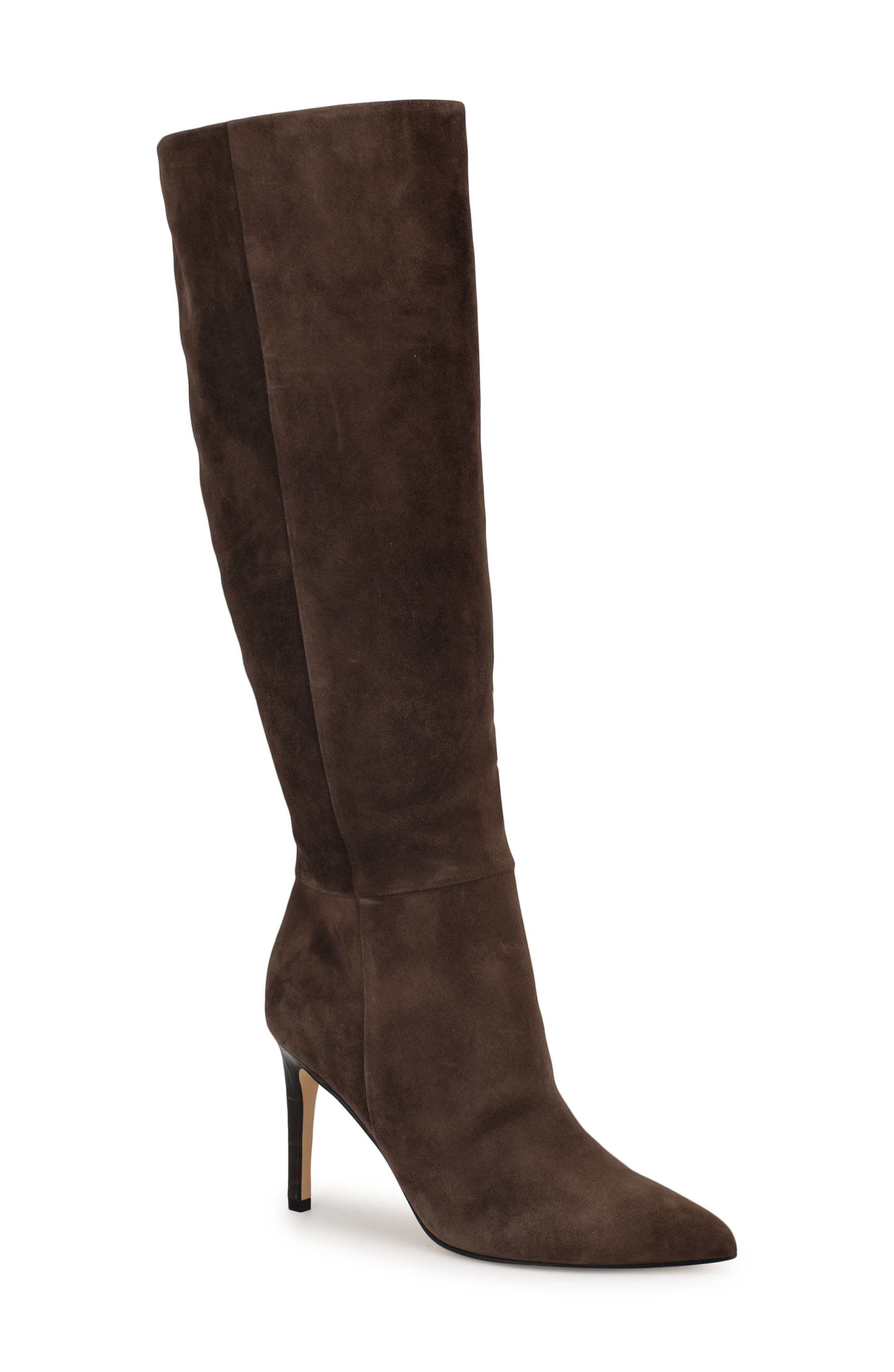 Nine West Richy Pointed Toe Knee High Boot, Main, color, Dark Brown