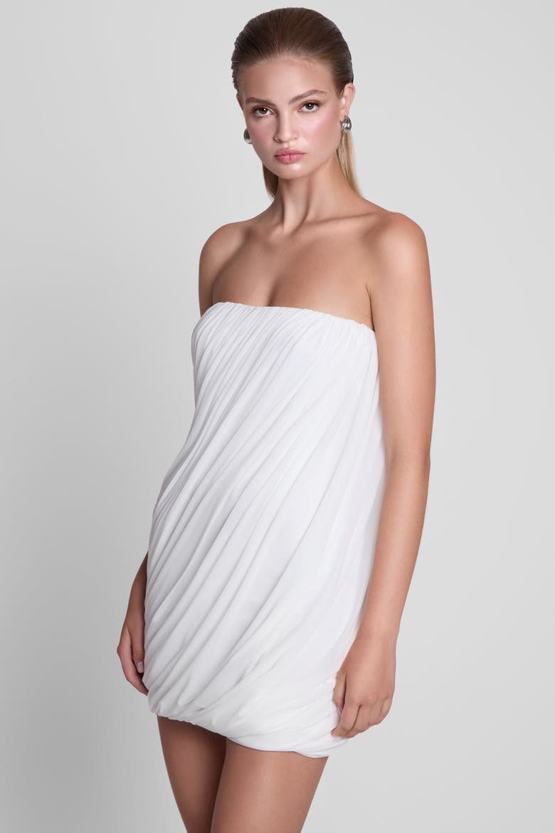 Swan Strapless Twist Drape Mini Dress, Alternate, color, White