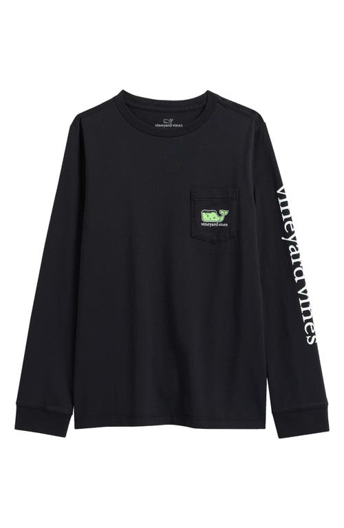 Vineyard Vines Kids' Glow Franken-whale Long Sleeve Cotton T-shirt In Black