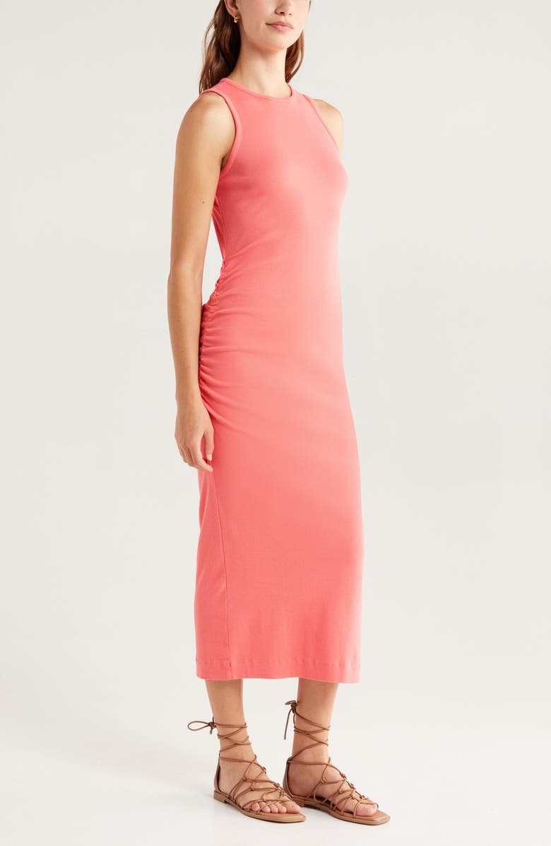 Caslon<sup>®</sup> Ruched Tank Midi Dress, Alternate, color, Coral Sugar