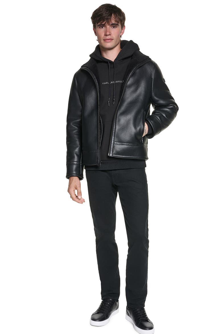 Faux Shearling Lined Faux Leather Jacket, Alternate, color, BLACK