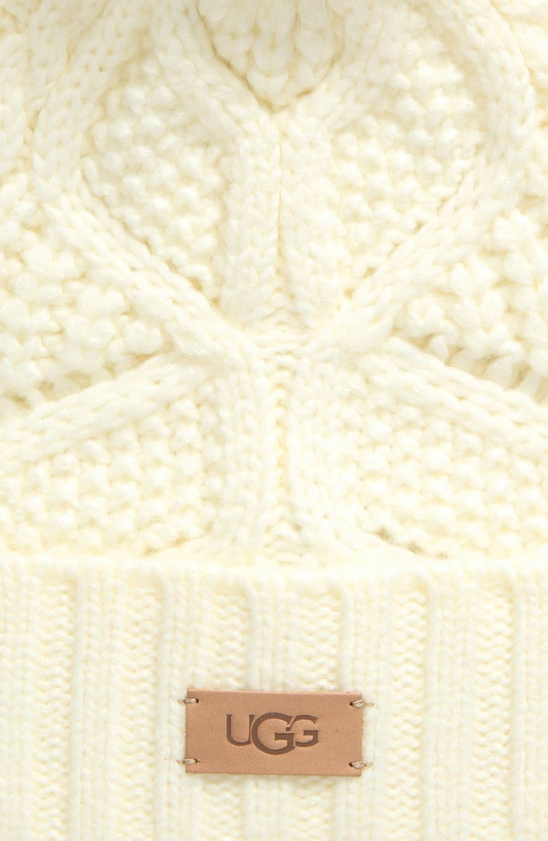 Faux Fur Pompom Cable Knit Beanie