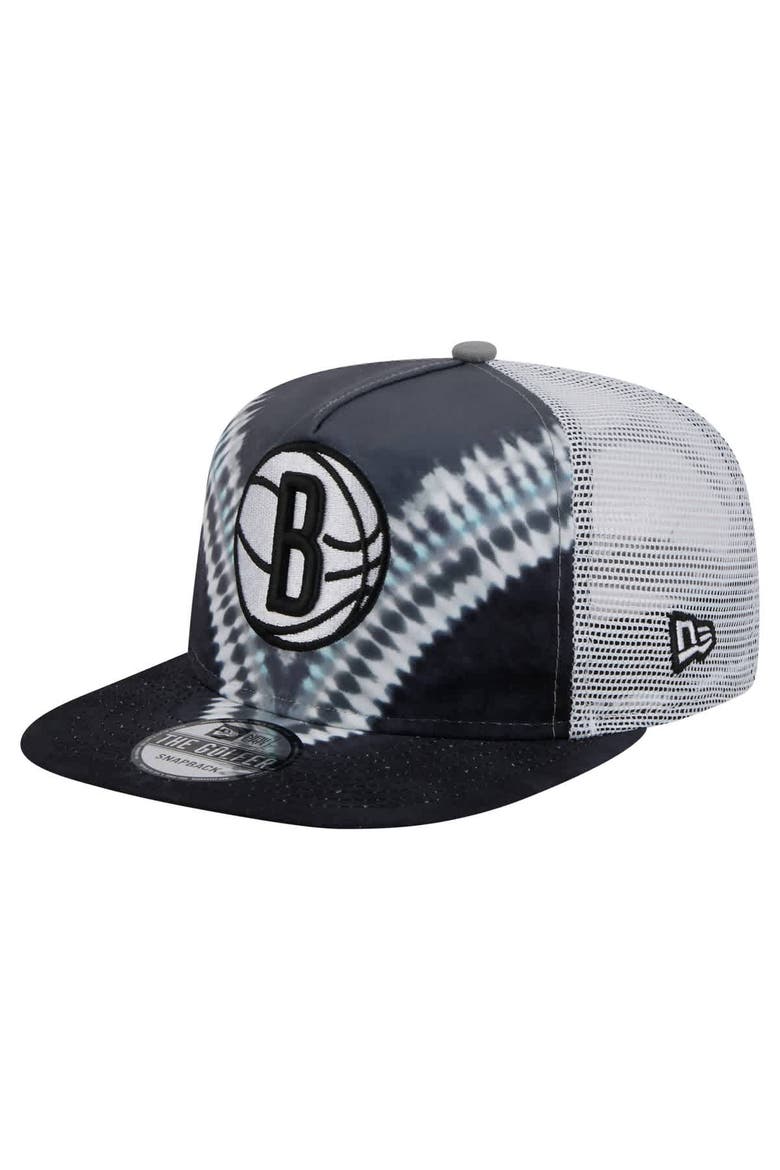 Men's New Era Black/Gray Brooklyn Nets Throwback Dye Golfer Snapback Hat, Main, color, Black