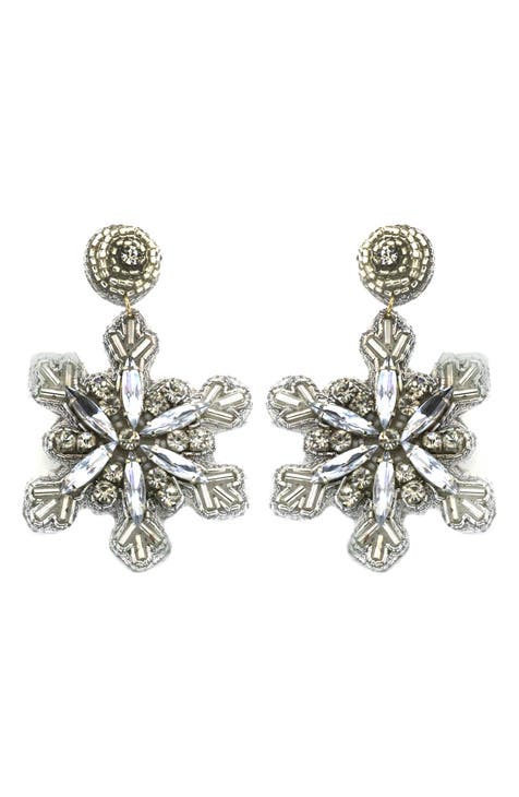 Beaded Snowflake Drop Earrings