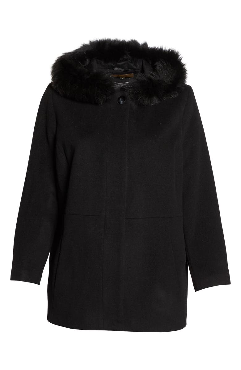 SACHI Genuine Fox Fur Trim Hooded Wool Blend Jacket, Alternate, color,