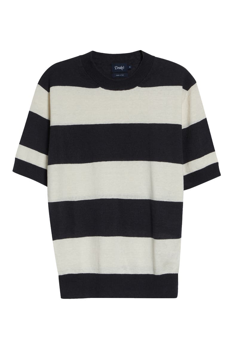 Stripe Linen & Cotton T-Shirt, Alternate, color, ECRU CHARCOAL