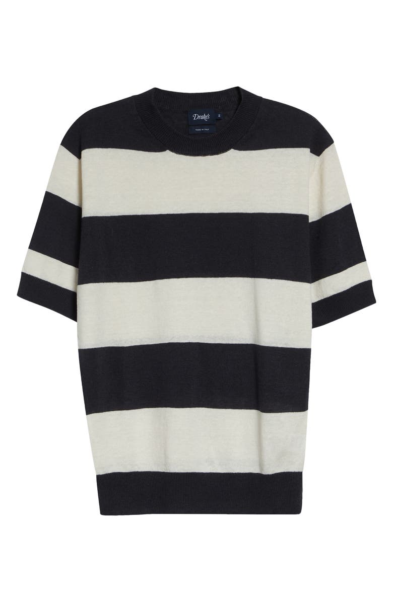 Drake's Stripe Linen & Cotton T-Shirt, Alternate, color, Ecru Charcoal