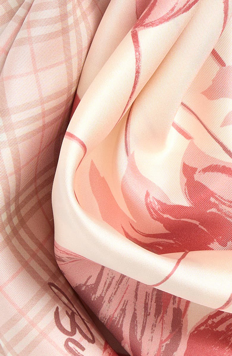 Burberry Tulip Check Silk Twill Square Scarf, Alternate, color, Quartz Pink