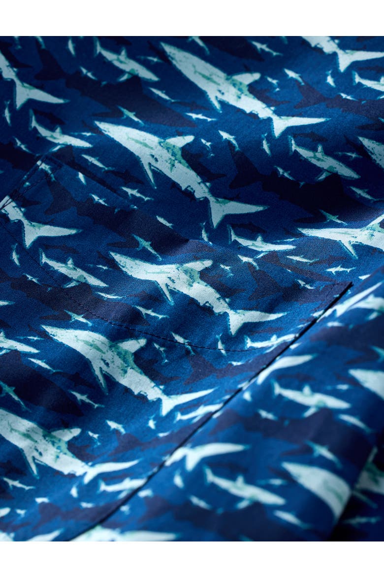 Big & Tall Easy-Care Shark Print Sport Shirt V2, Alternate, color, BLUE