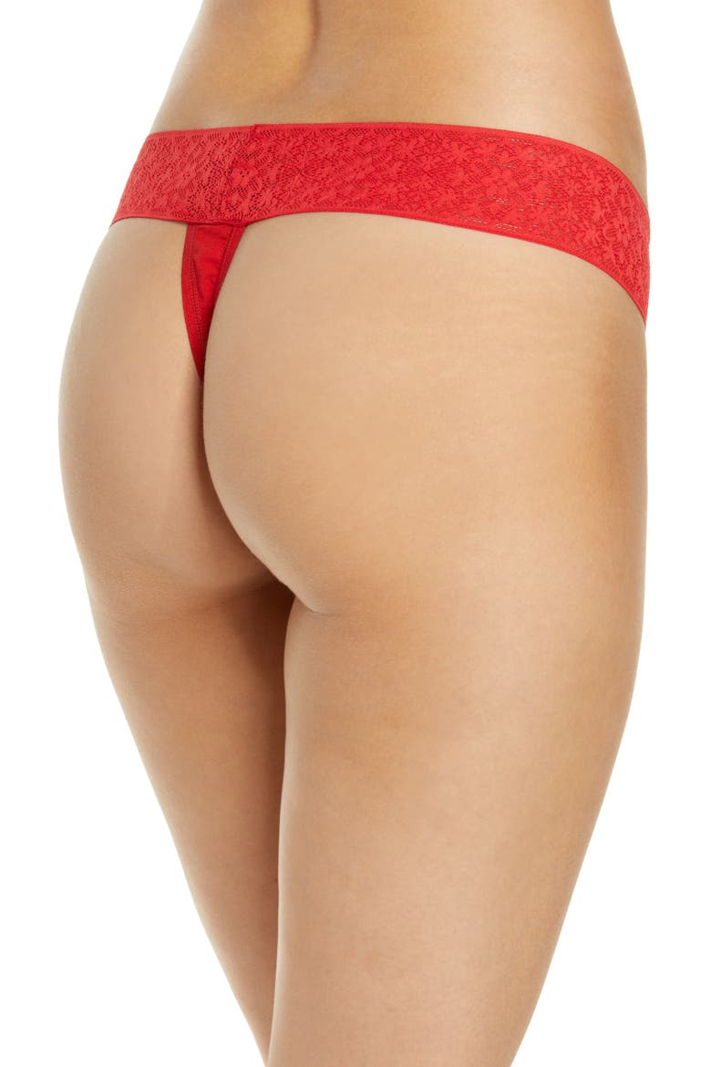 Cool Cotton Lace Trim Thong, Alternate, color, HAUTE RED