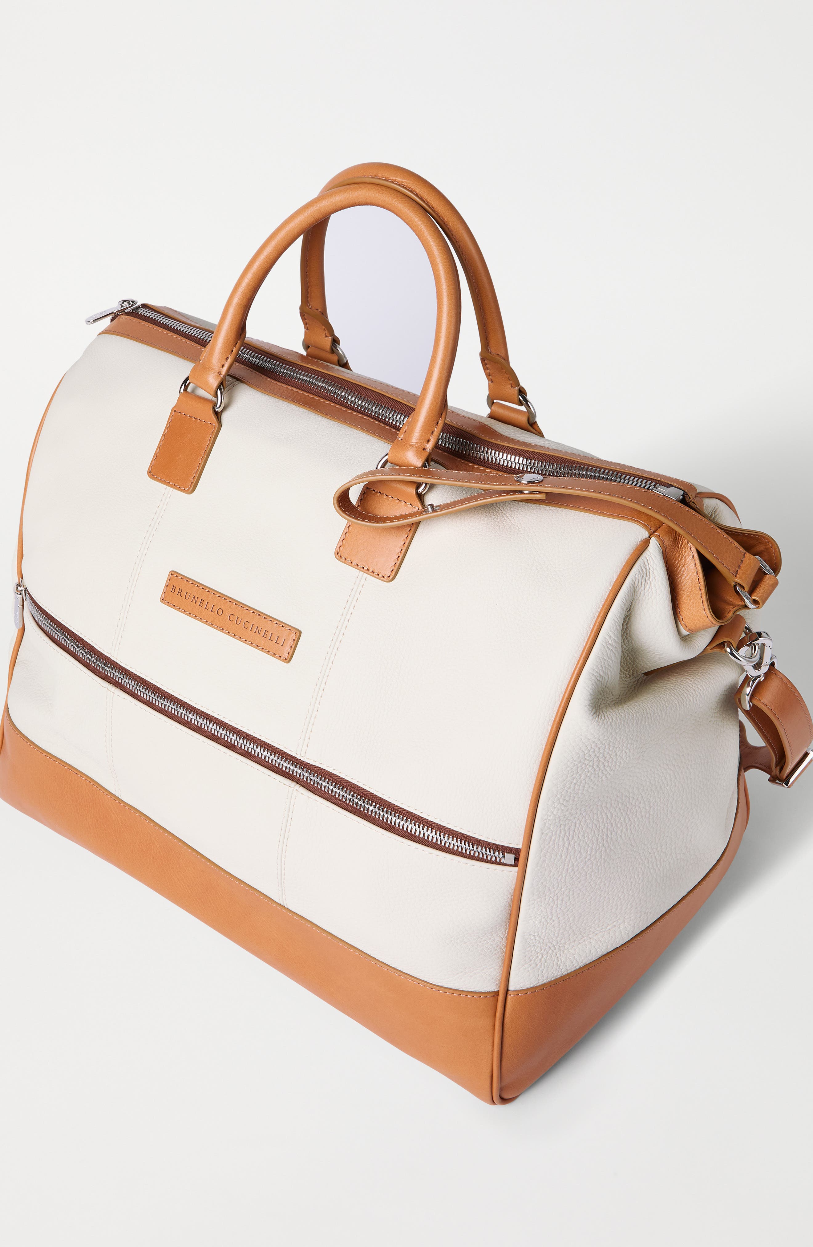 Brunello Cucinelli Calfskin and cowhide bag, Alternate, color, Ivory