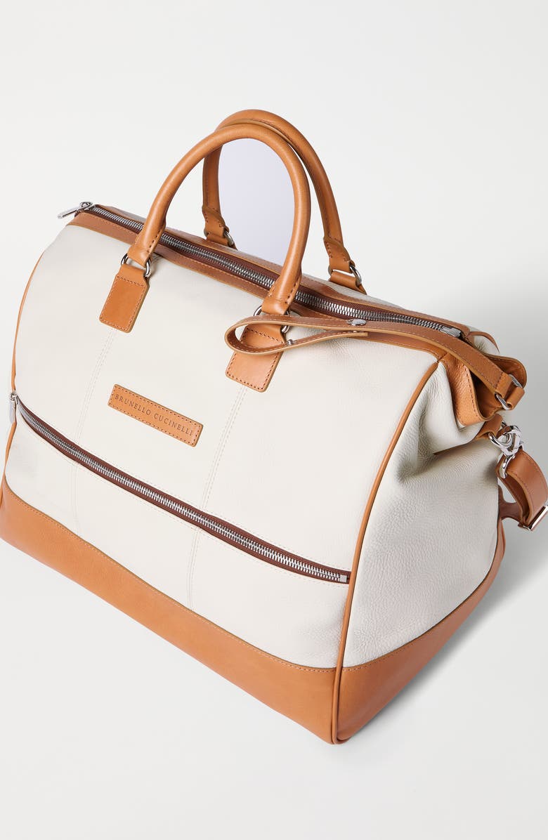 Brunello Cucinelli Calfskin and cowhide bag, Alternate, color, Ivory