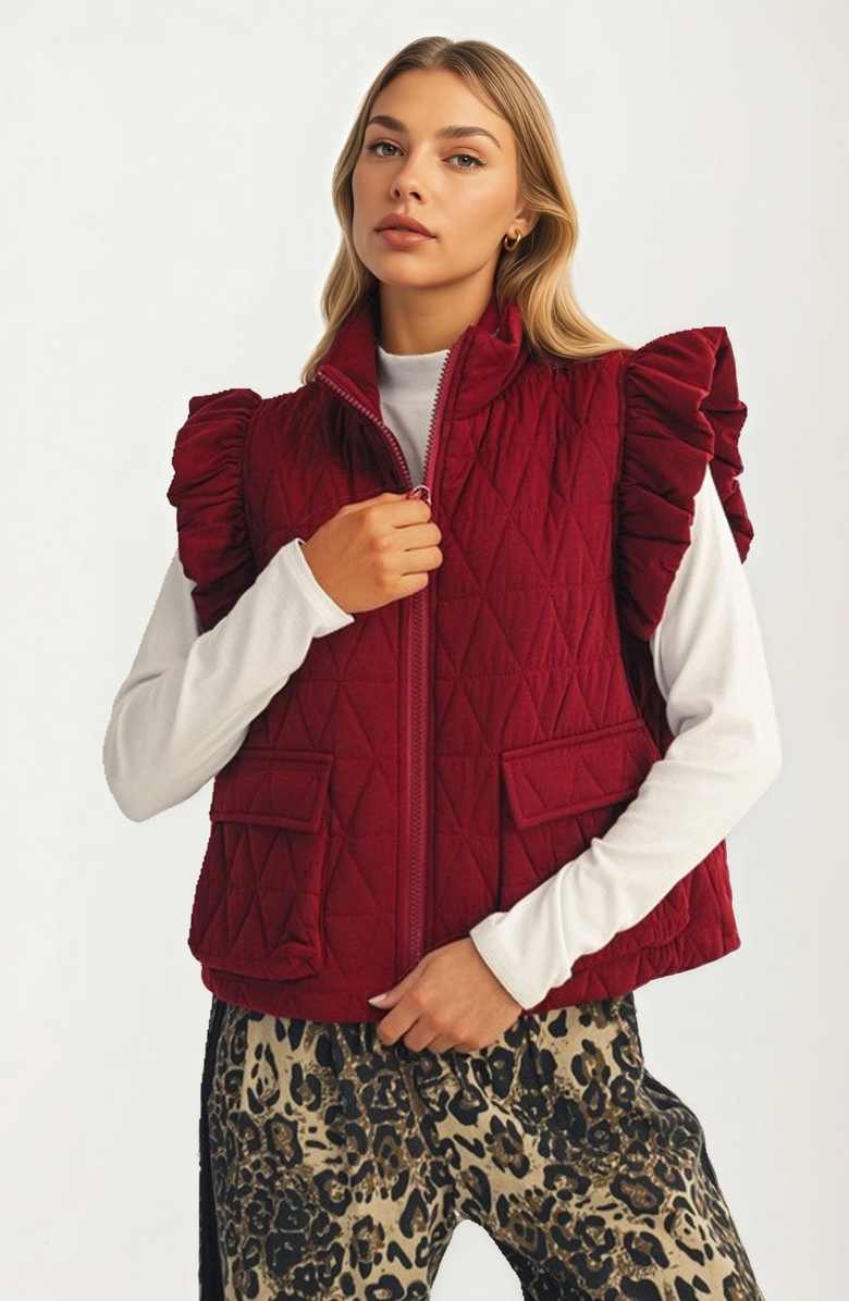 Knit and Lounge Quilted Ruffle Shoulder Vest, Alternate, color, 