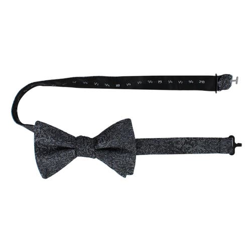 Trafalgar Esteban Scrolling Vines Tone On Tone Patterned Silk Bow Tie In Silver And Black